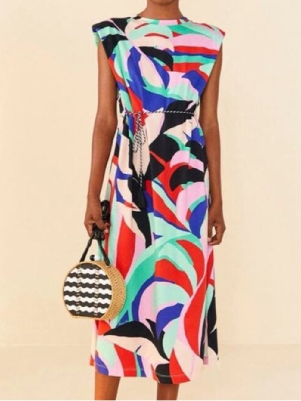 FARM Rio Vibrant Multi-Color Abstract Print Midi Dress